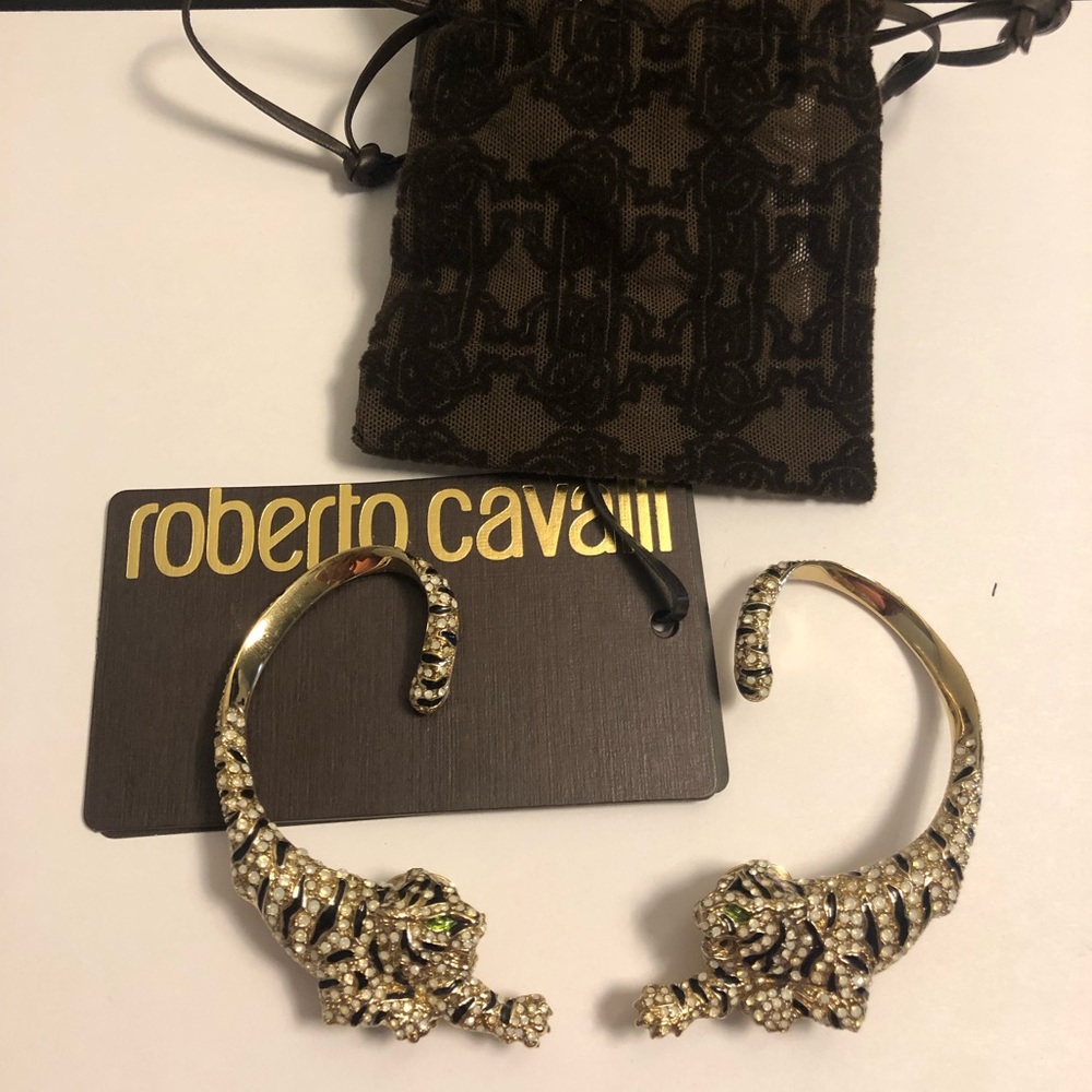 Roberto Cavalli Swarovski crystal Tiger earrings - Picture 3 of 6